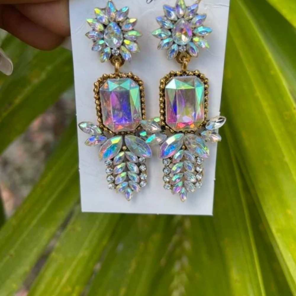 NWT Bridal Couture Earrings | Iridescent Gemstone Rhinestone Statement